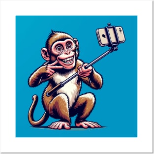 Monkey taking  selfie with a selfie stick Posters and Art